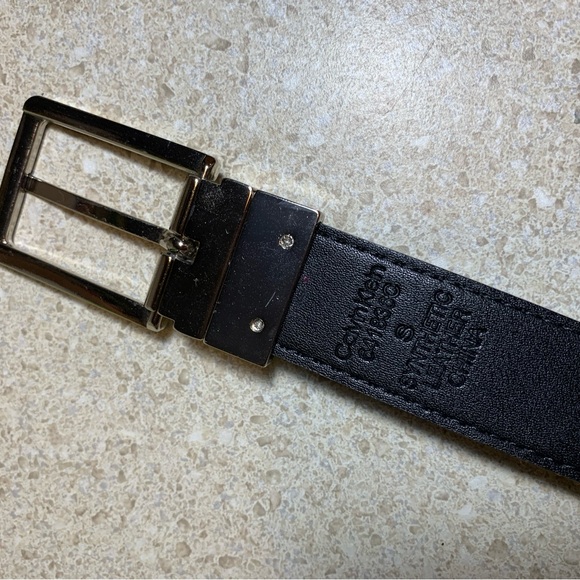 Calvin Klein Womens Black and White Monogram Belt Gold Buckle Size Small - Picture 5 of 7